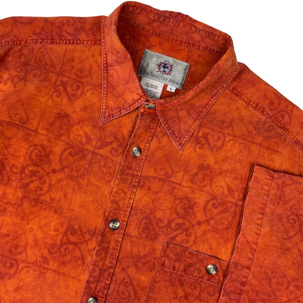 Territory Ahead Shirt Tribal Scroll Print Mens Large Burnt Orange Southwestern